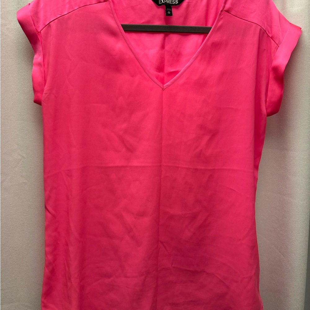 Express Women's Bright Pink V-Neck Top